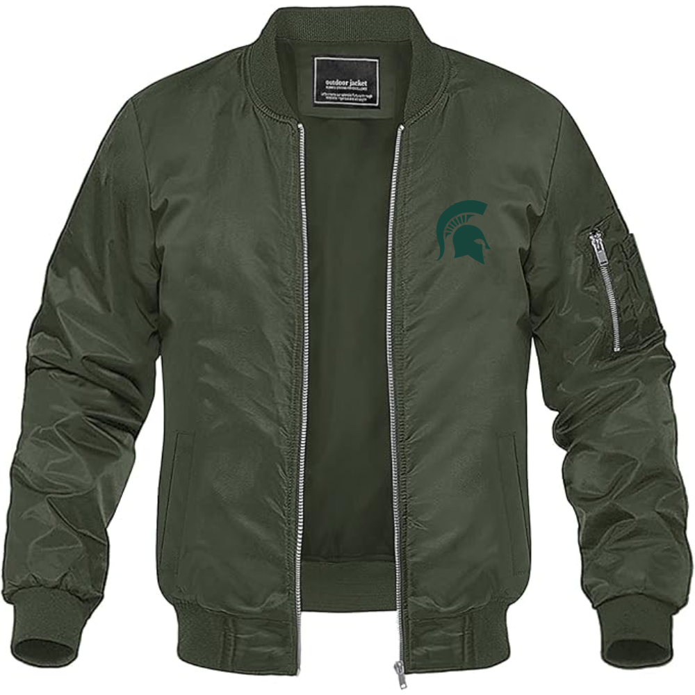 Men's Michigan State Spartans Logo Lightweight Bomber Jacket Windbreaker Softshell Varsity Jacket Coat