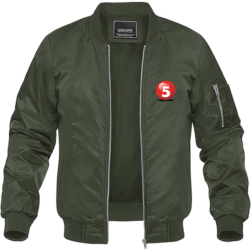 Men's ABC TV5 Logo Lightweight Bomber Jacket Windbreaker Softshell Varsity Jacket Coat