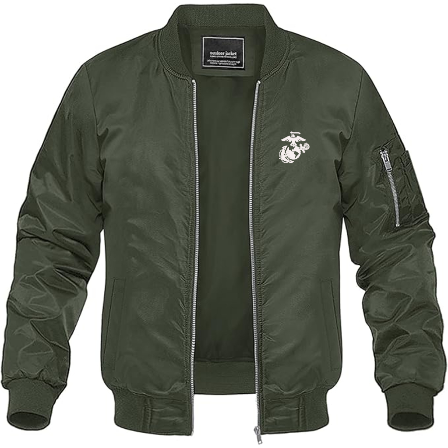 Men's USMC Symbol Lightweight Bomber Jacket Windbreaker Softshell Varsity Jacket Coat
