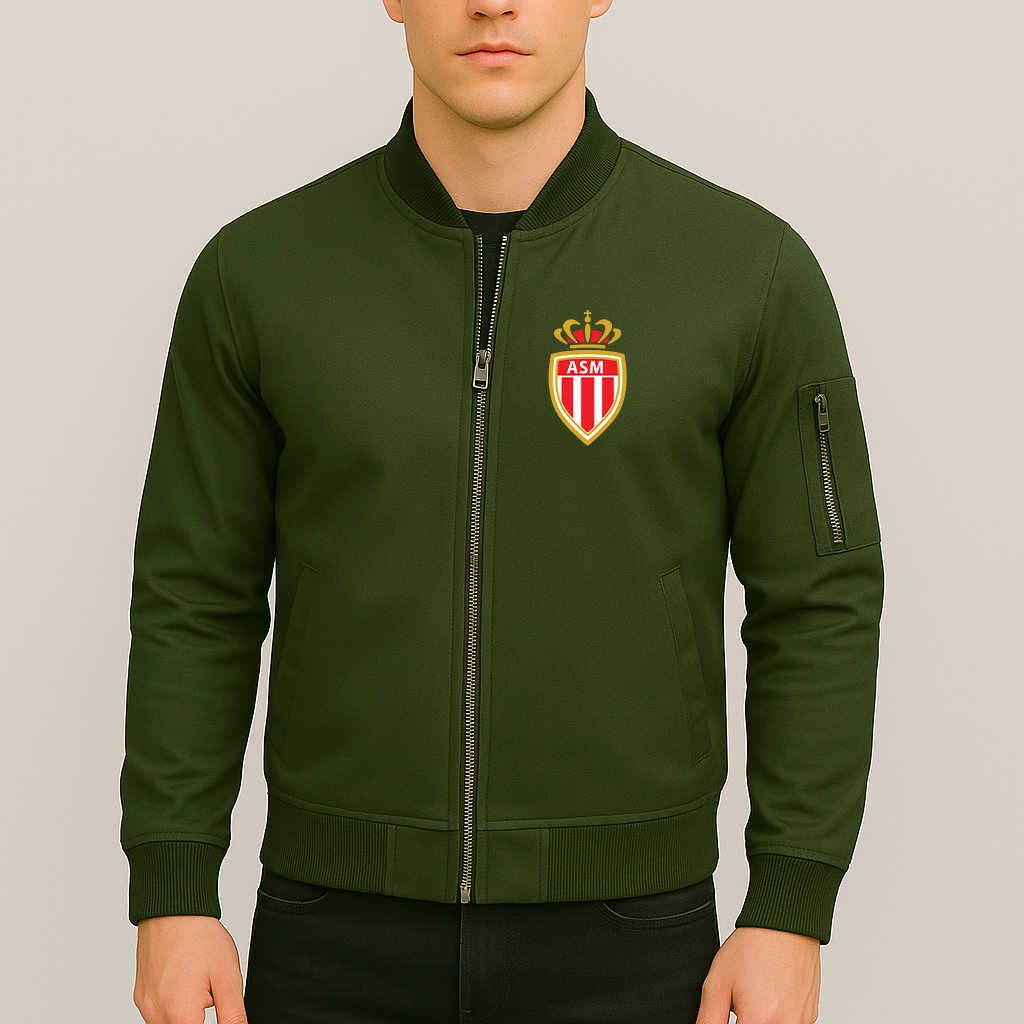 Men's AS Monaco FC Lightweight Bomber Jacket - Army Green
