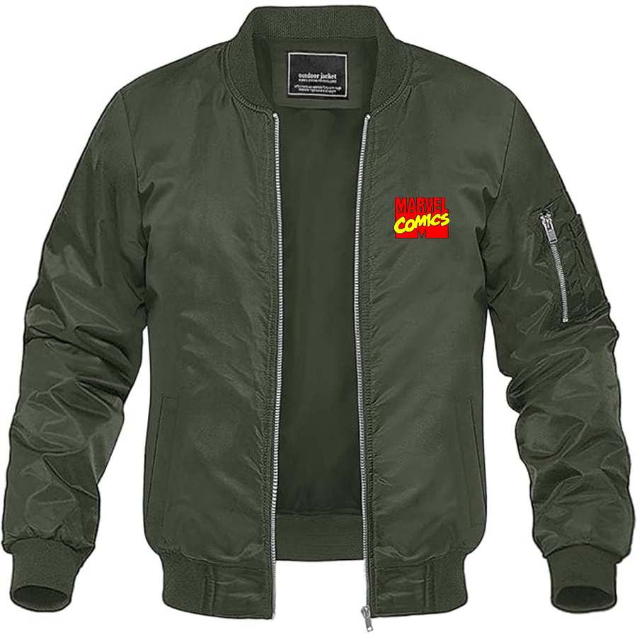 Men's Marvel Comics Logo Lightweight Bomber Jacket Windbreaker Softshell Varsity Jacket Coat
