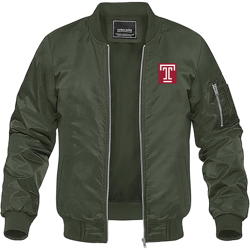 Men's Temple Owls Lightweight Bomber Jacket - Army Green