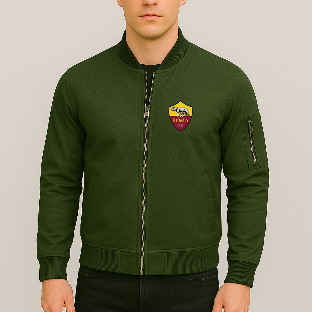 Men's AS Roma FC Lightweight Bomber Jacket - Army Green