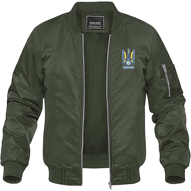 Men's Ukraine National Football Soccer Team Lightweight Bomber Jacket - Army Green