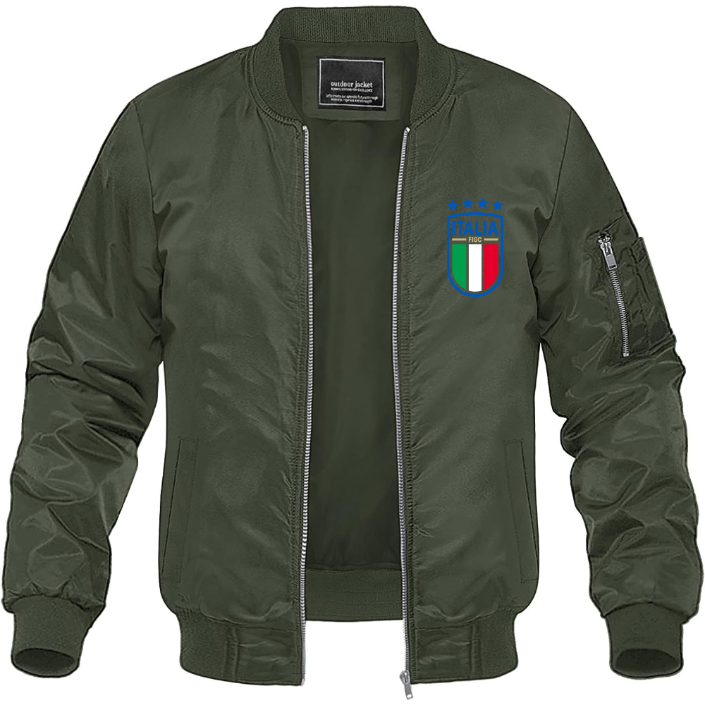 Men's Italy National Soccer Lightweight Bomber Jacket - Army Green