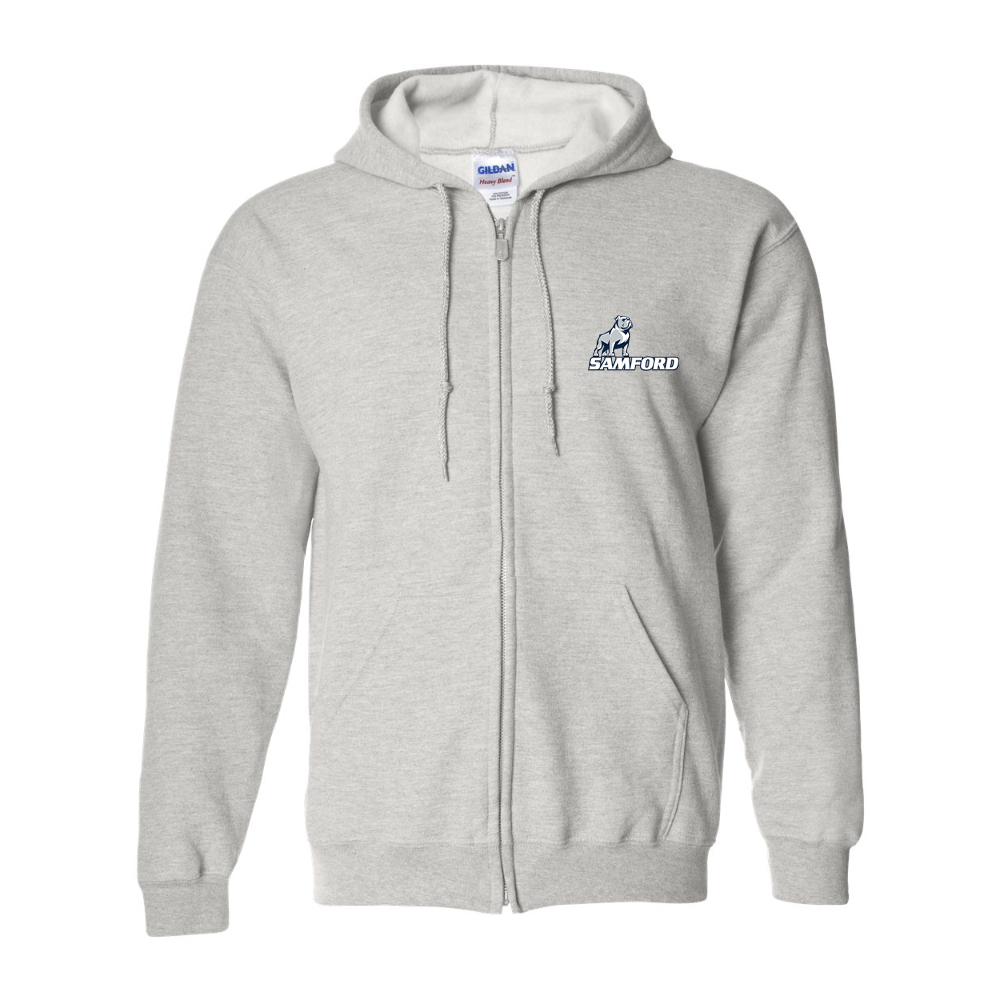 Men's Samford Bulldogs Logo Gildan Heavy Blend Full Zip Hooded Sweatshirt