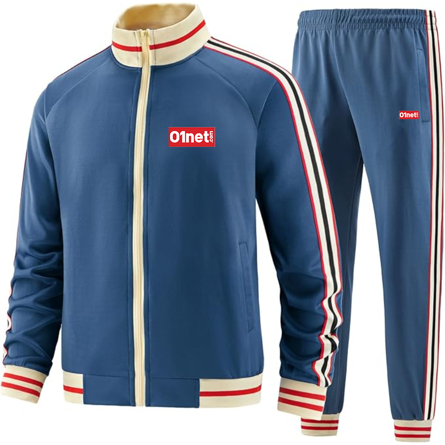 Men's 01net Logo Tracksuit with Bold Striped Accents and Zippered Front Athletic Wear