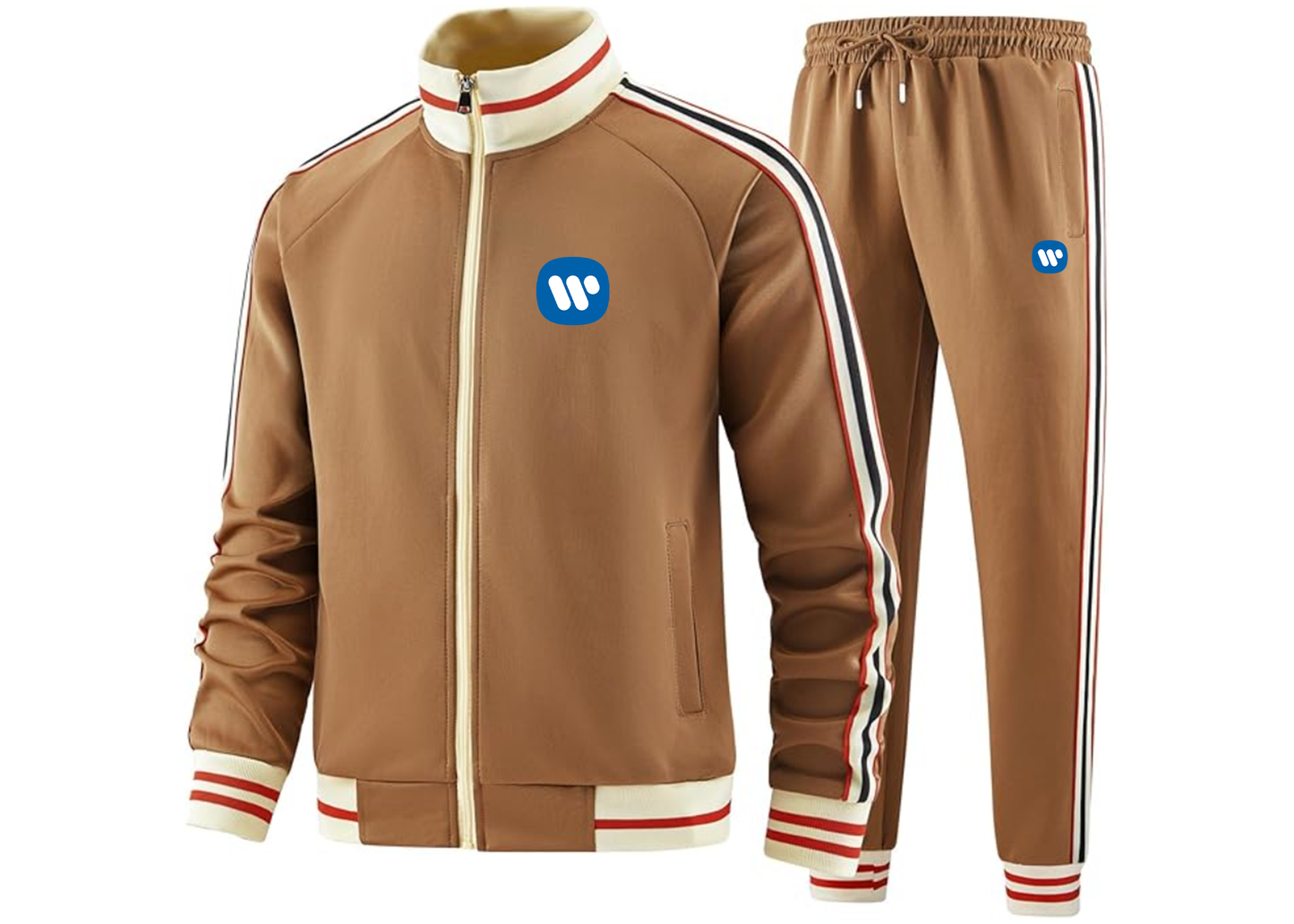 Men's WMG Tracksuit with Bold Striped Accents and Zippered Front Athletic Wear