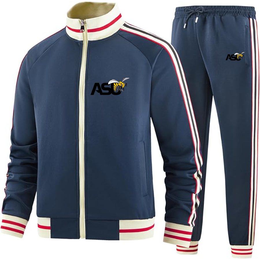 Men's Alabama State Hornets Two Piece Designer Tracksuit with Bold Striped Accents and Zippered Front Elevated Athletic Wear