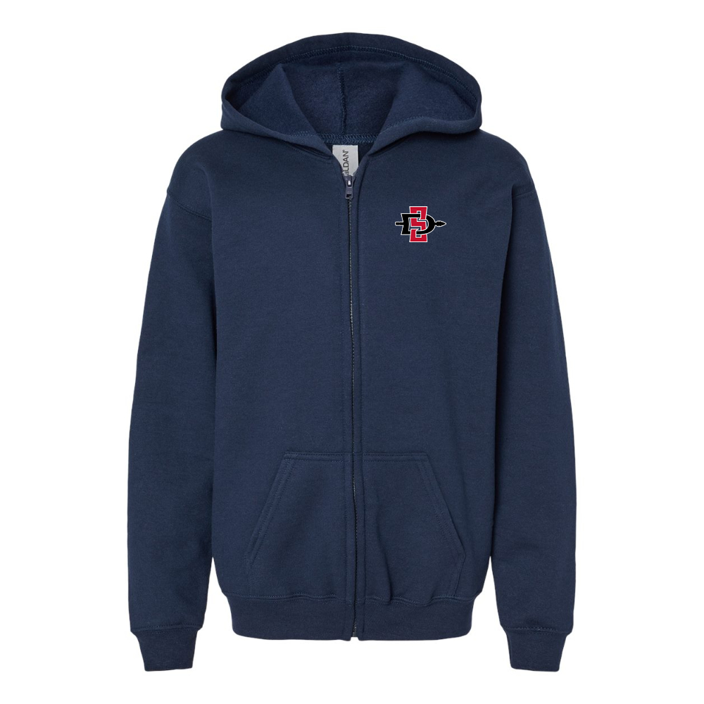 Gildan Heavy Blend Youth San Diego State Aztecs Logo Full Zip Hooded Sweatshirt