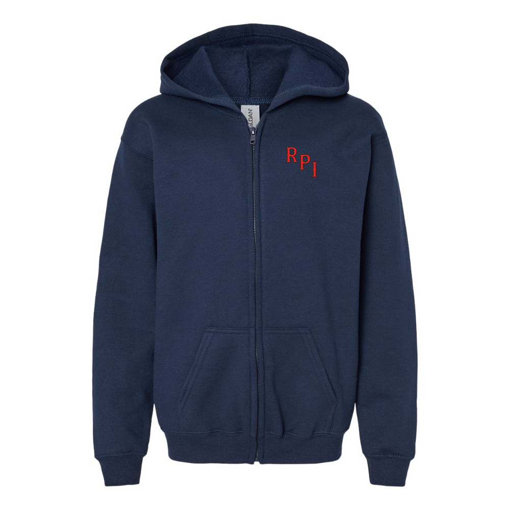 Gildan Heavy Blend Youth RPI Engineers Logo Full Zip Hooded Sweatshirt