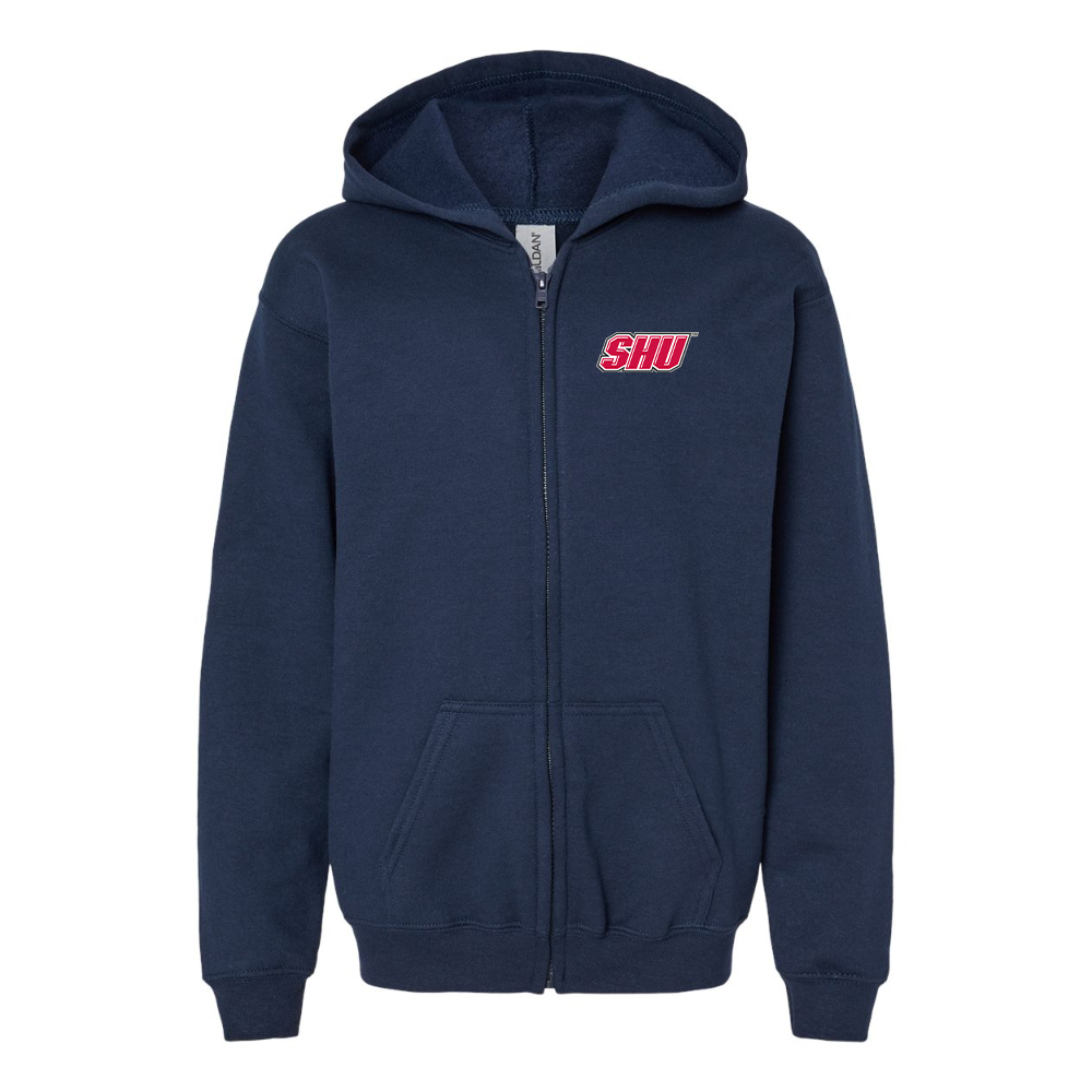 Gildan Heavy Blend Youth Sacred Heart Pioneers Logo Full Zip Hooded Sweatshirt