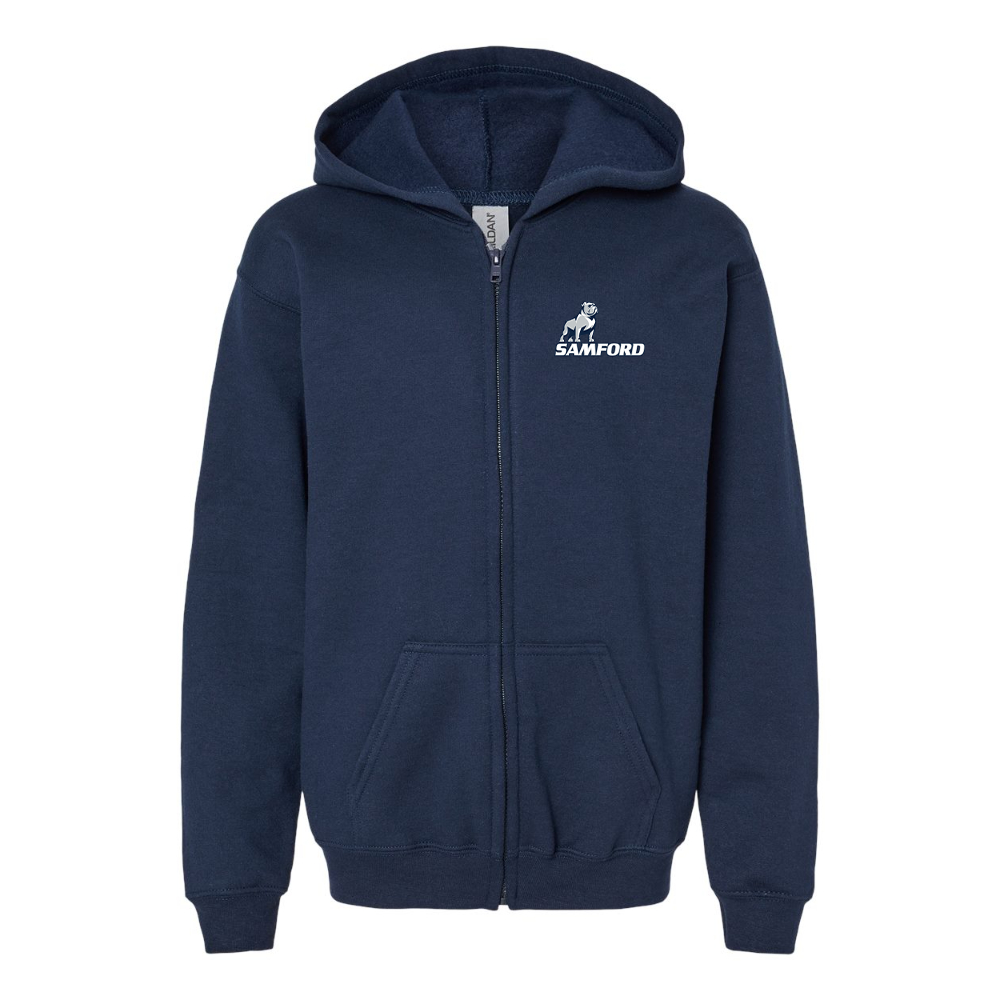 Gildan Heavy Blend Youth Samford Bulldogs Logo Full Zip Hooded Sweatshirt