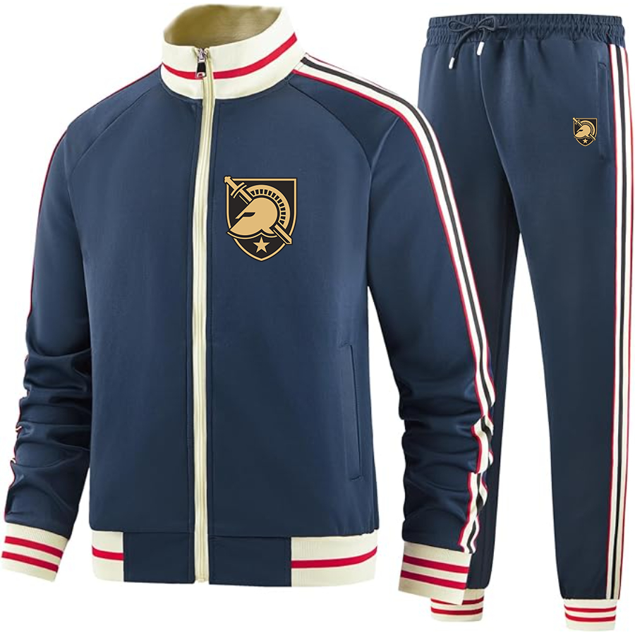 Men's Army Black Knights Two Piece Designer Tracksuit with Bold Striped Accents and Zippered Front Elevated Athletic