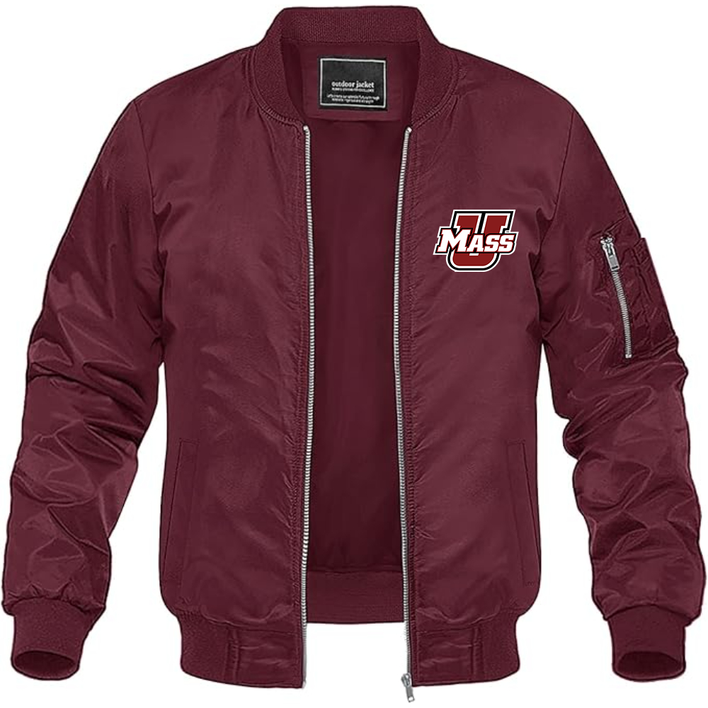 Men's Massachusetts Minutemen Logo Lightweight Bomber Jacket Windbreaker Softshell Varsity Jacket Coat