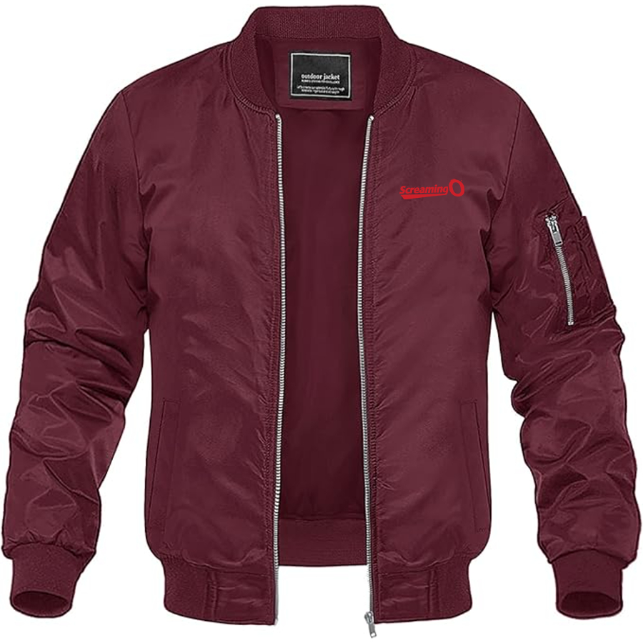 Men's ScreamingO Logo Lightweight Bomber Jacket Windbreaker Softshell Varsity Jacket Coat
