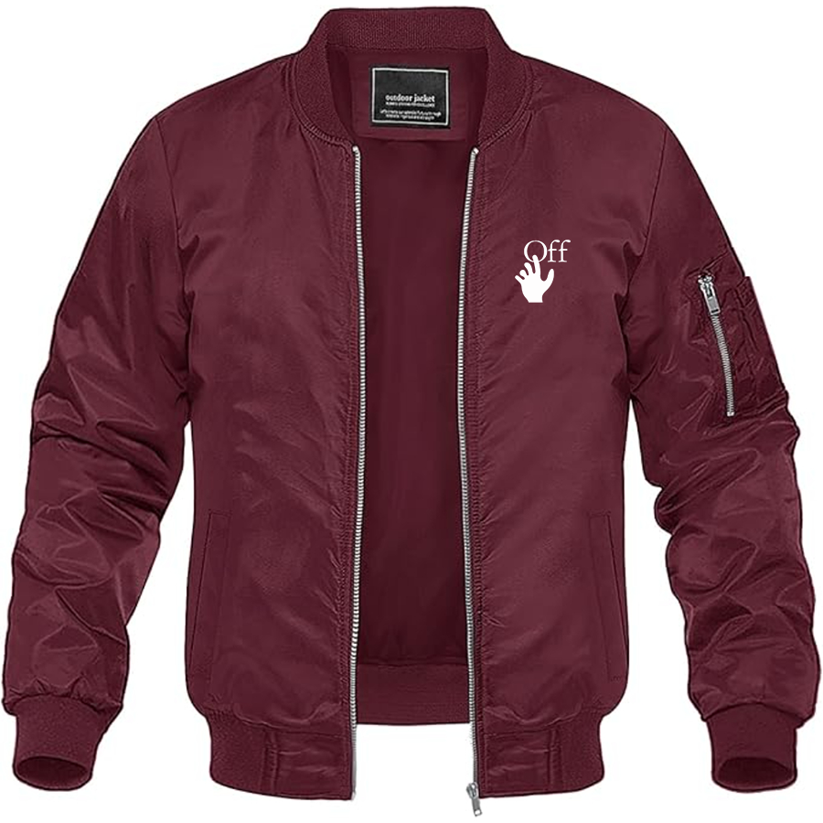 Men's Off-White Hand Logo Lightweight Bomber Jacket Windbreaker Softshell Varsity Jacket Coat