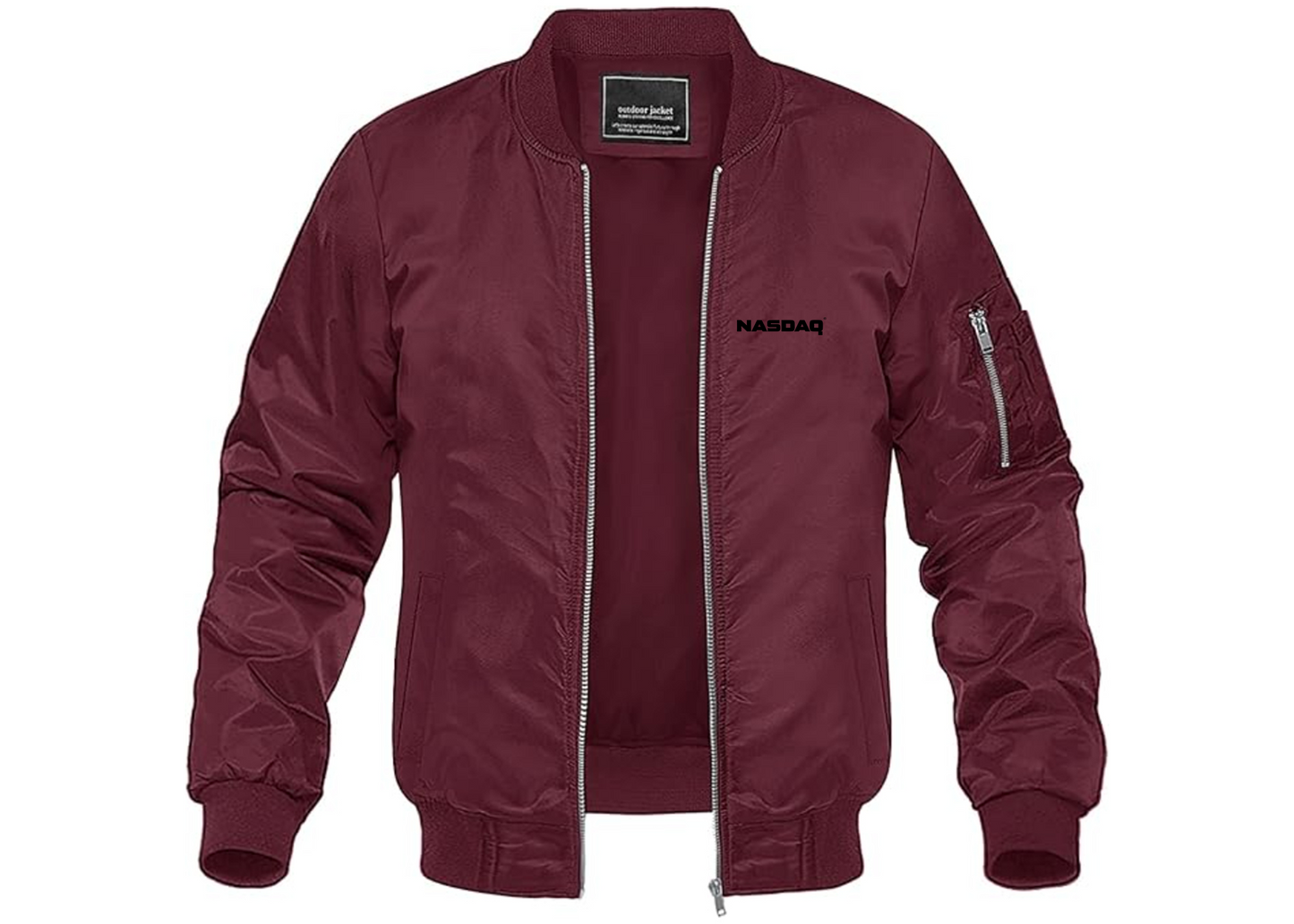 Men's Nasdaq Logo Lightweight Bomber Jacket Windbreaker Softshell Varsity Jacket Coat