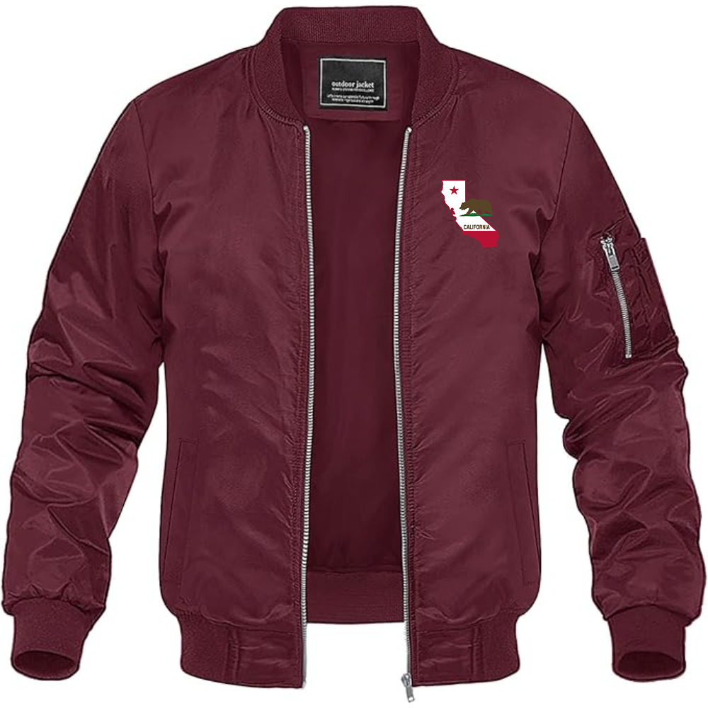 Men's California Bear Map Lightweight Bomber Jacket Windbreaker Softshell Varsity Jacket Coat
