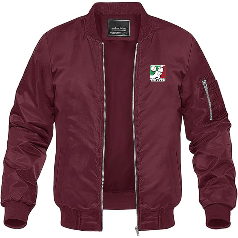 Men's Italian Baseball League Logo Lightweight Bomber Jacket Windbreaker Softshell Varsity Jacket Coat