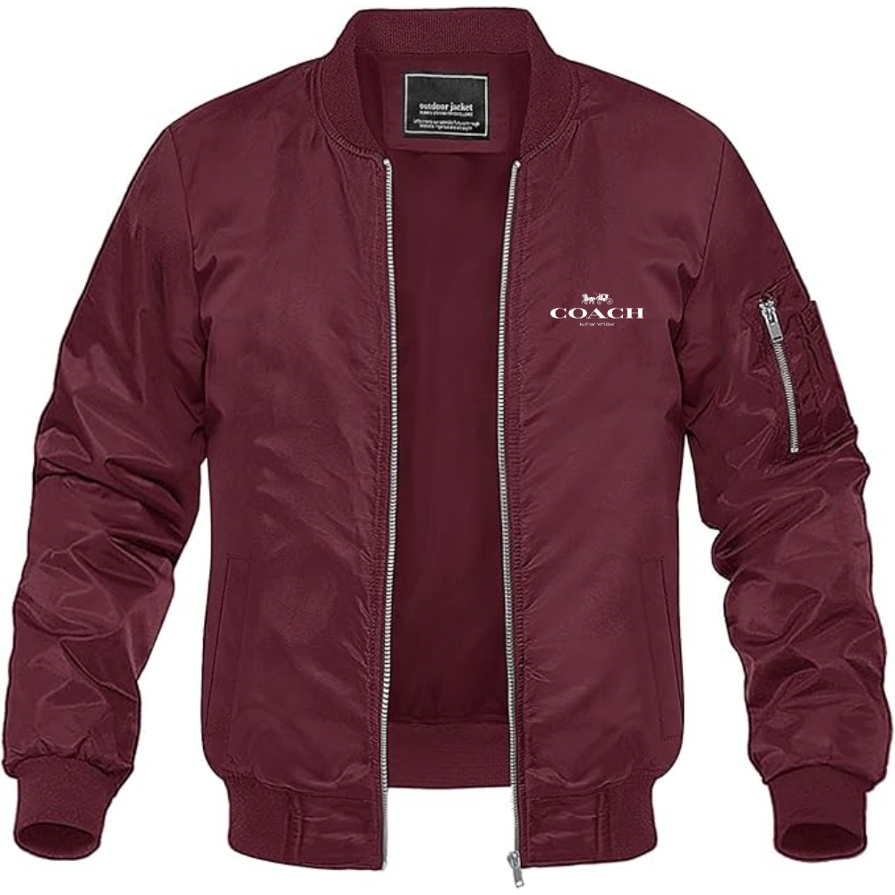 Men's Coach Logo Lightweight Bomber Jacket Windbreaker Softshell Varsity Jacket Coat