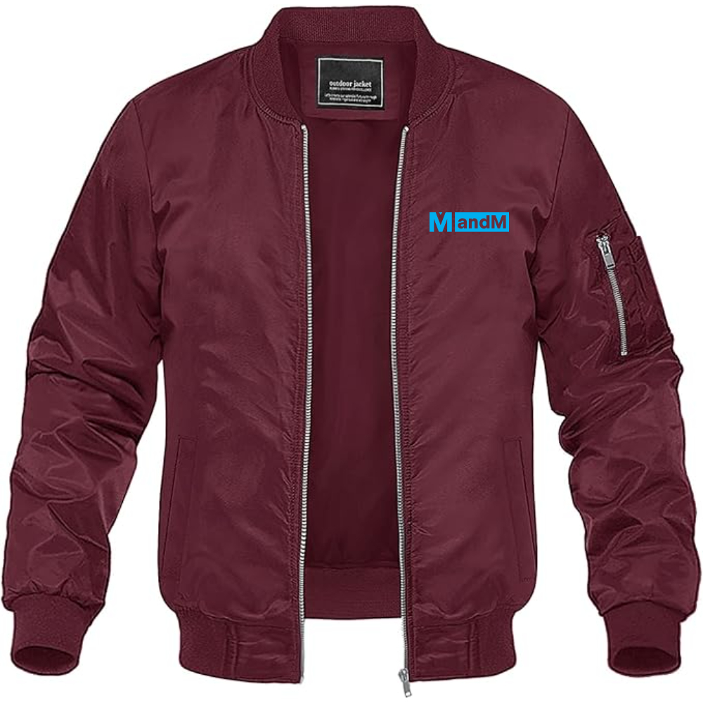 Men's MandM Logo Lightweight Bomber Jacket Windbreaker Softshell Varsity Jacket Coat