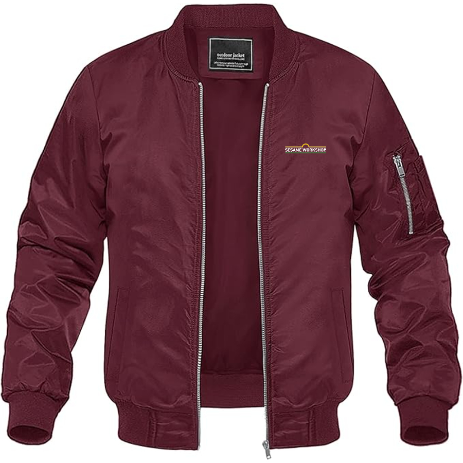 Men's Sesame Workshop Logo Lightweight Bomber Jacket Windbreaker Softshell Varsity Jacket Coat