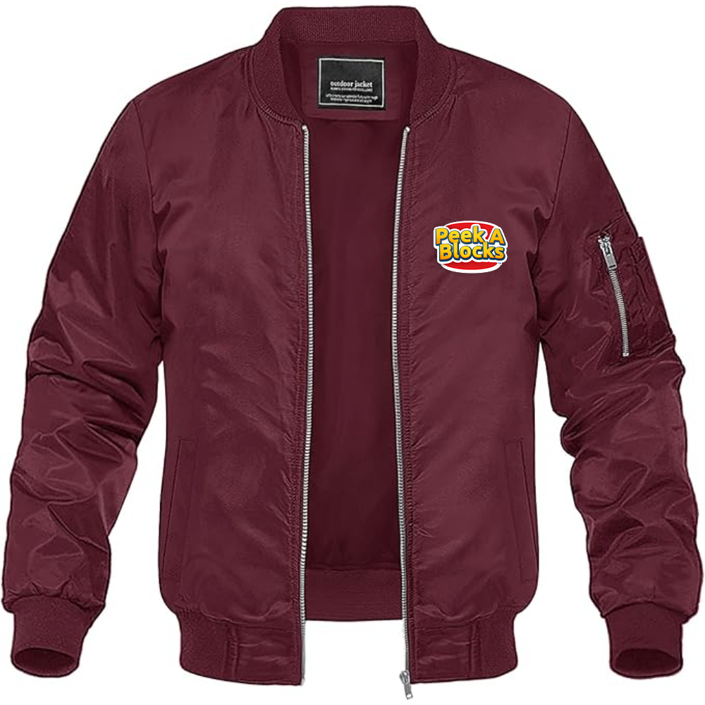 Men's Peek A Blocks Logo Lightweight Bomber Jacket Windbreaker Softshell Varsity Jacket Coat