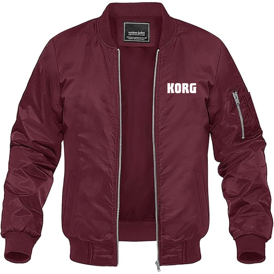 Men's Korg Logo Lightweight Bomber Jacket Windbreaker Softshell Varsity Jacket Coat