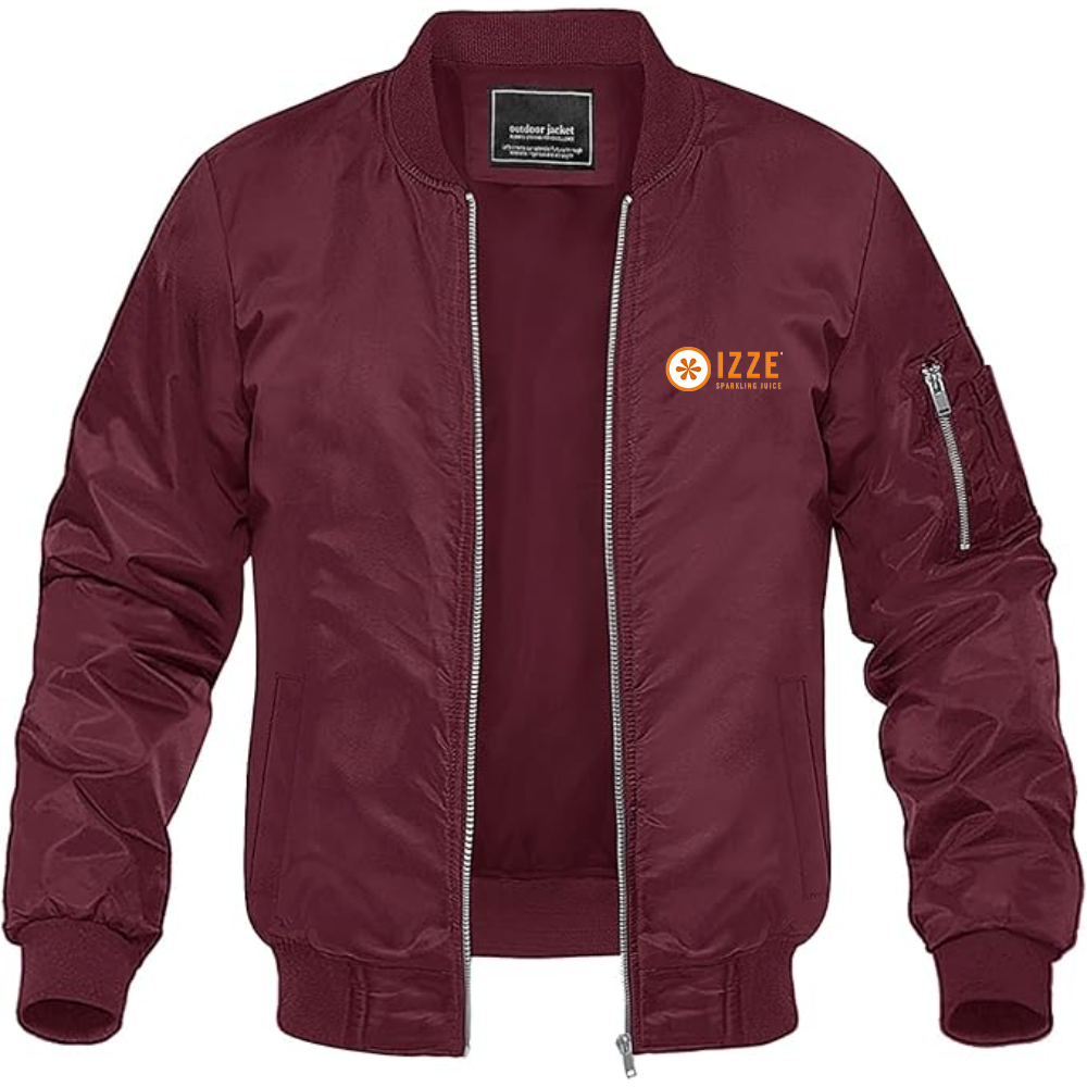 Men's Izze Logo Lightweight Bomber Jacket Windbreaker Softshell Varsity Jacket Coat