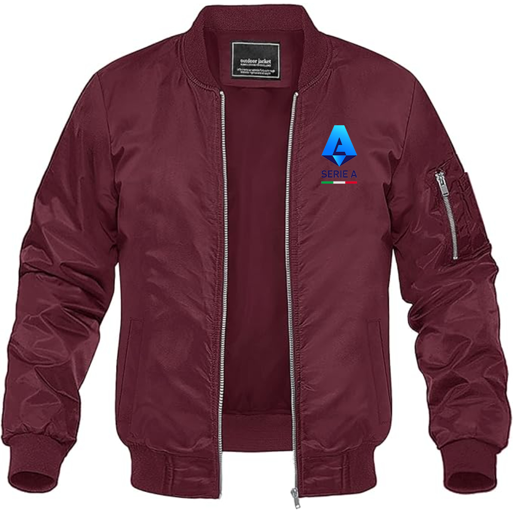 Men's Italian Serie A Logo Lightweight Bomber Jacket Windbreaker Softshell Varsity Jacket Coat
