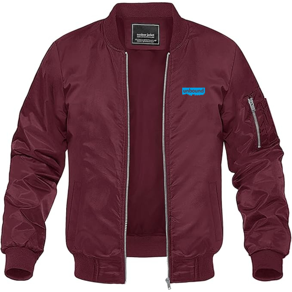 Men's Unbound Live Logo Lightweight Bomber Jacket Windbreaker Softshell Varsity Jacket Coat