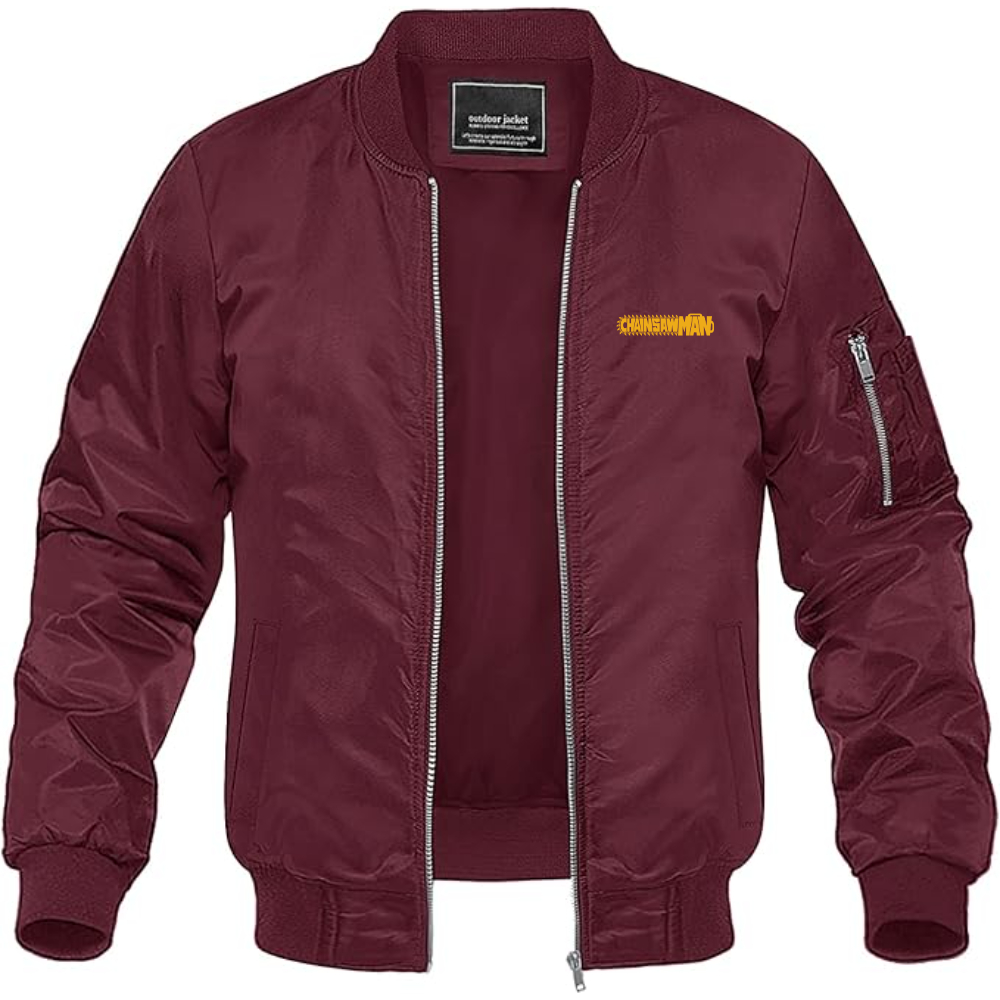Men's Chainsaw Man Logo Lightweight Bomber Jacket Windbreaker Softshell Varsity Jacket Coat