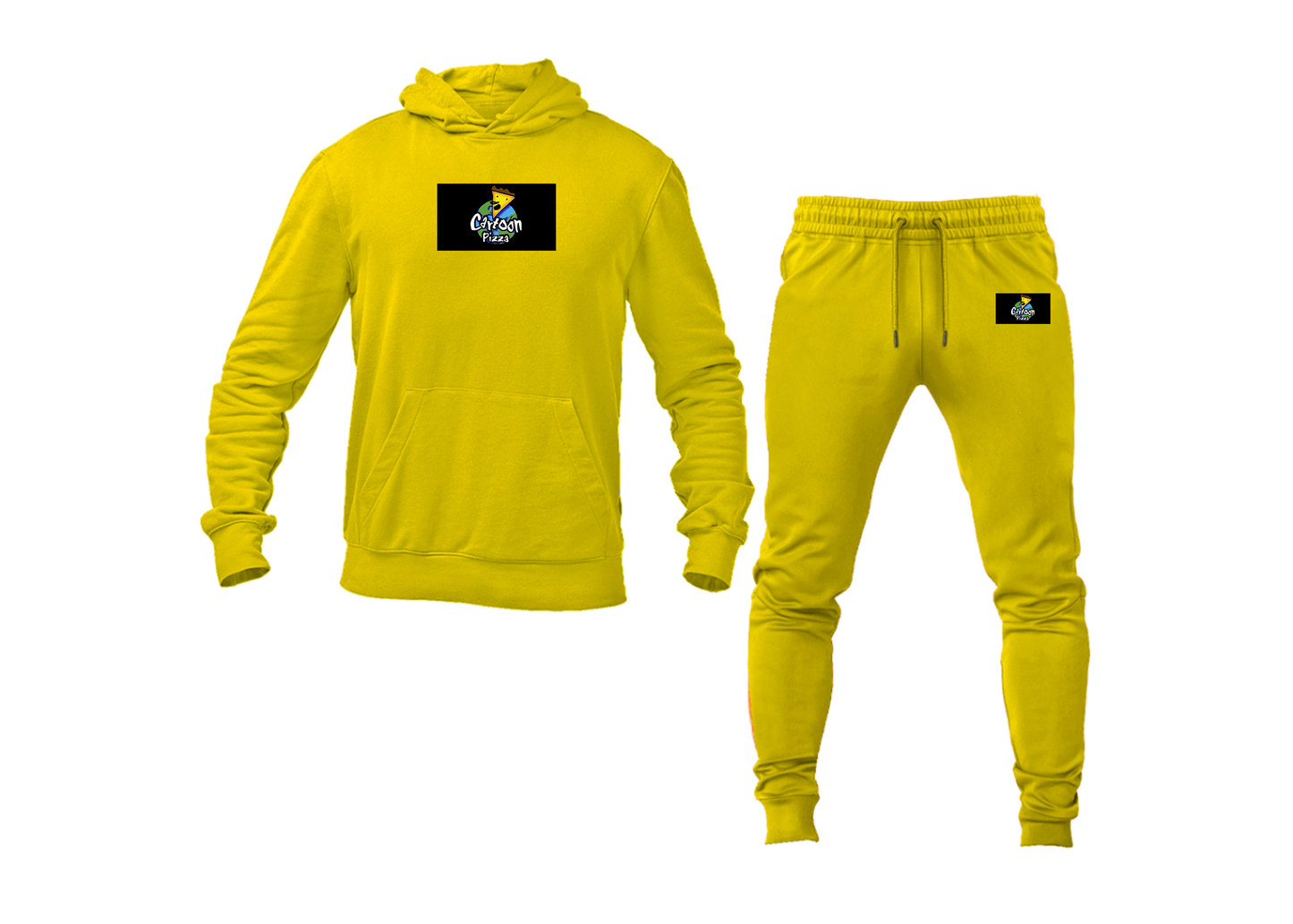 Men's Cartoon Pizza Logo Hoodie Joggers Set