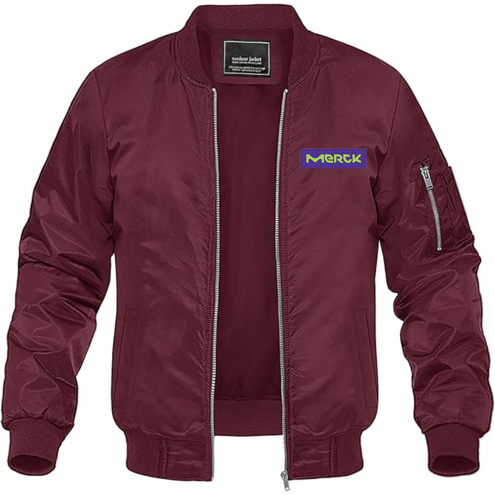 Men's Merck KGaA Logo Lightweight Bomber Jacket Windbreaker Softshell Varsity Jacket Coat