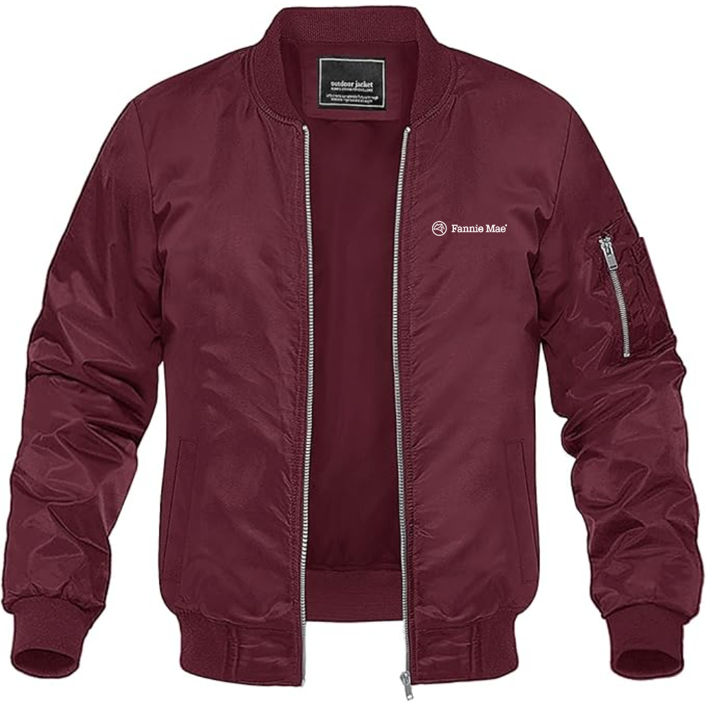 Men's Fannie Mae Logo Lightweight Bomber Jacket Windbreaker Softshell Varsity Jacket Coat