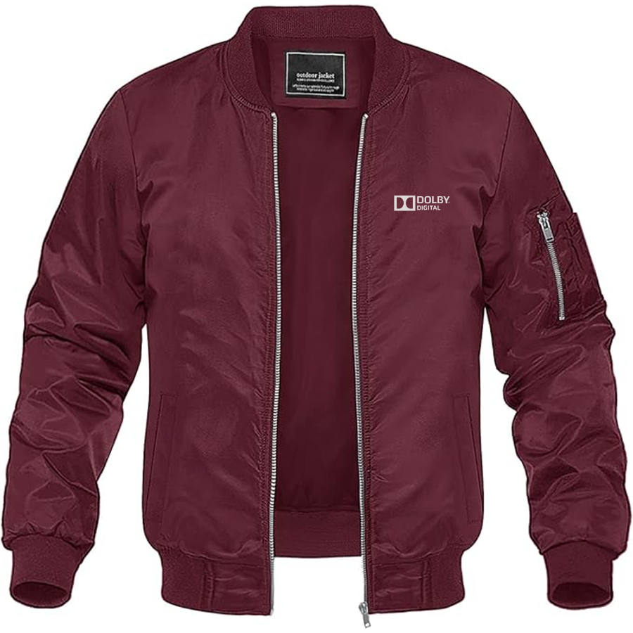 Men's Dolby Digital Logo Lightweight Bomber Jacket Windbreaker Softshell Varsity Jacket Coat