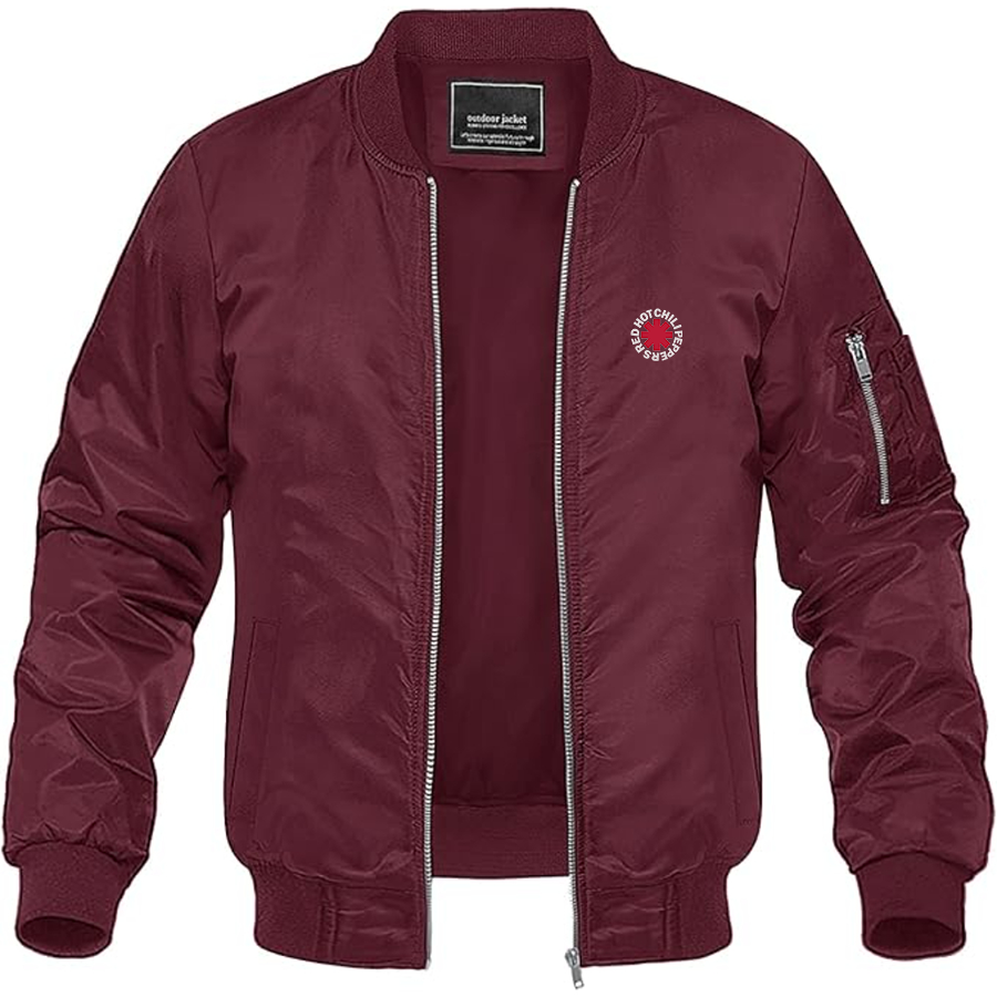 Men's Red Hot Chili Peppers Logo Lightweight Bomber Jacket Windbreaker Softshell Varsity Jacket Coat