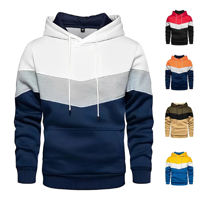 Men's Chevron Striped Hoodie with Adjustable Drawstring and Front Pouch Pocket in Multiple Color Options