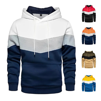 Men's Chevron Striped Hoodie with Adjustable Drawstring and Front Pouch Pocket in Multiple Color Options