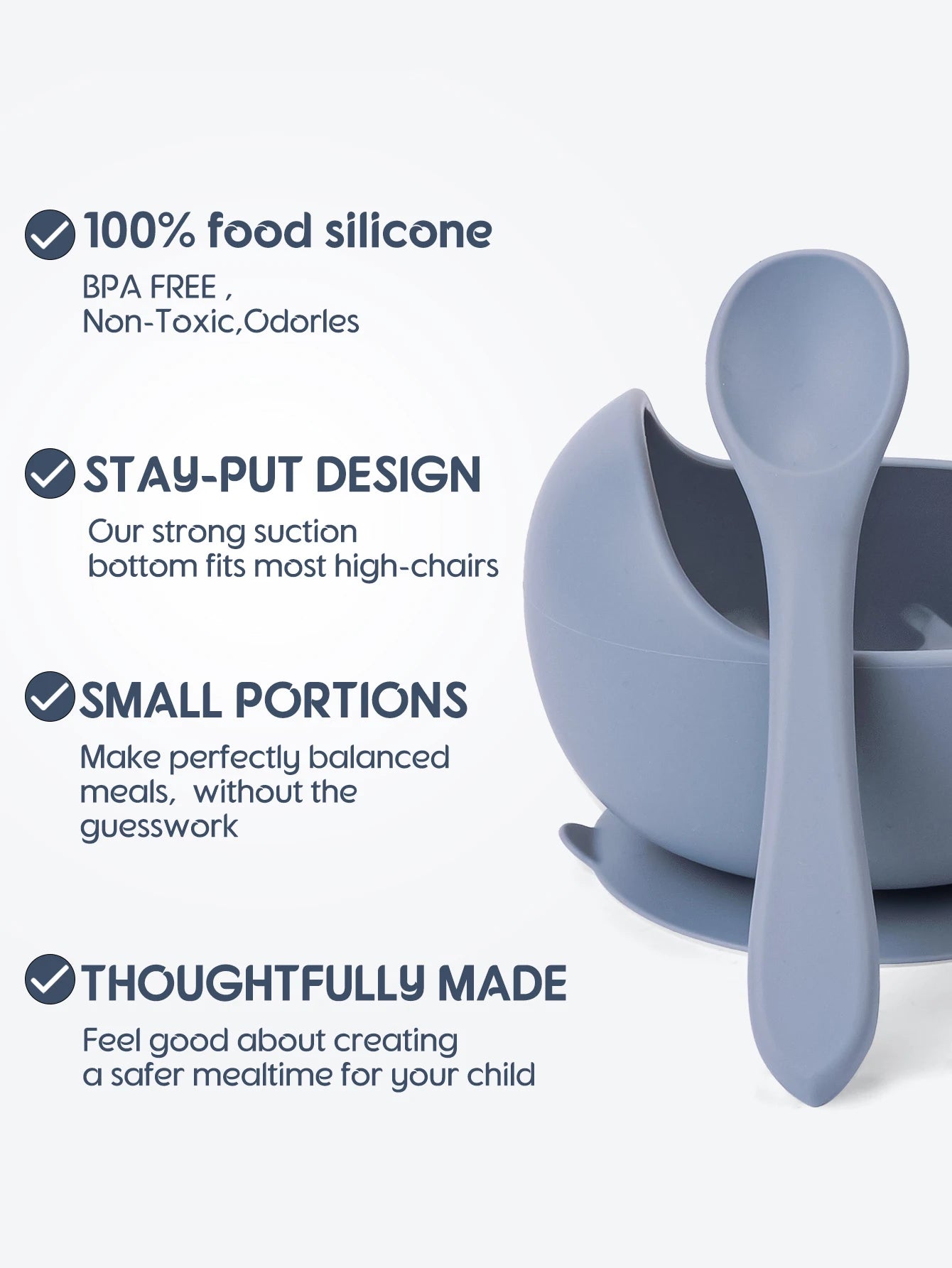 Durable Silicone Baby Bowl and Spoon Set with Suction Base for Mess-Free Feeding