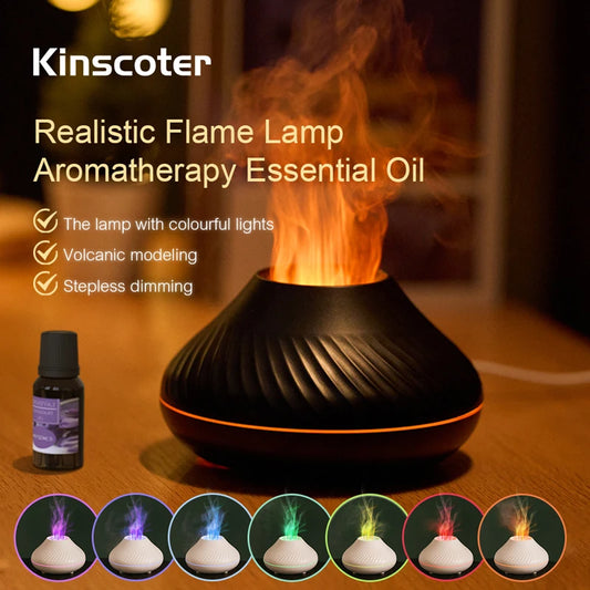 Volcanic Flame Aromatherapy Diffuser with Realistic Light Effects, Stepless Dimming, and Essential Oil Compatibility for a Relaxing Atmosphere