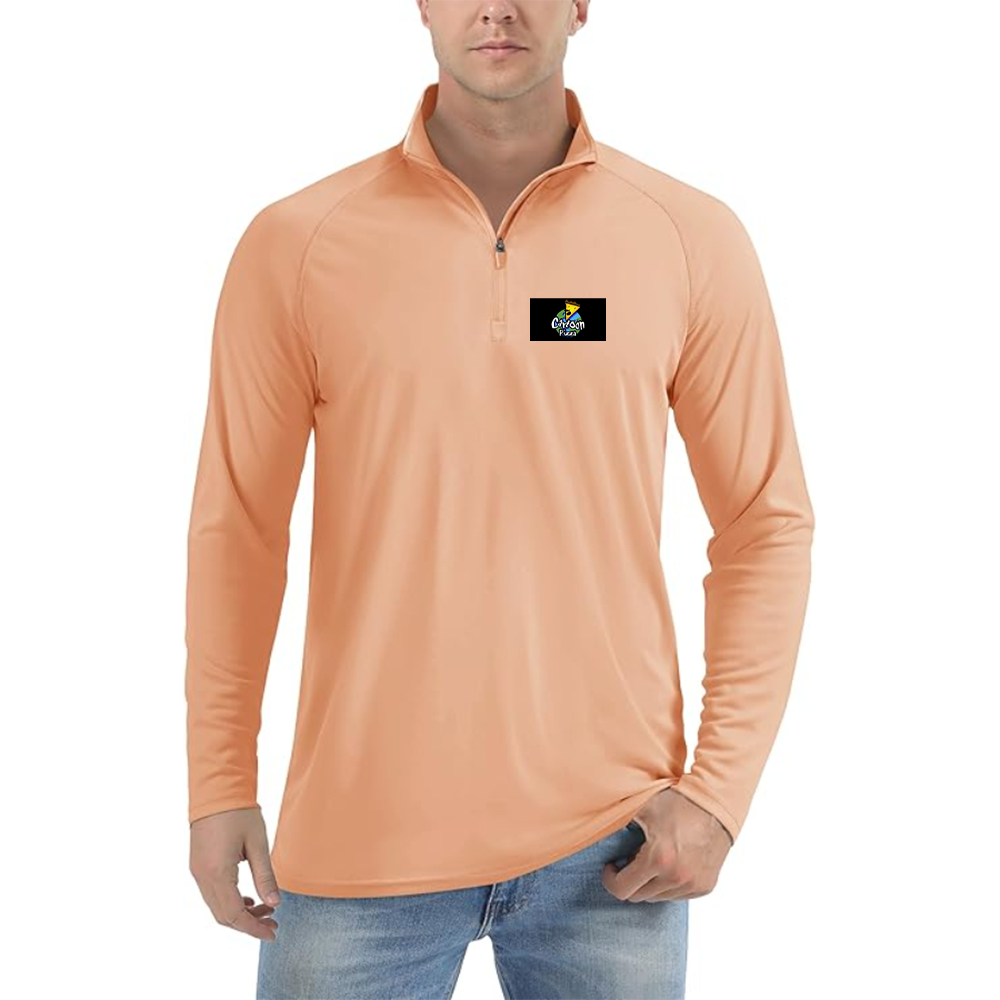 Men's Cartoon Pizza Logo Lightweight Quarter-Zip Athletic Shirt Long Sleeve Performance Wear