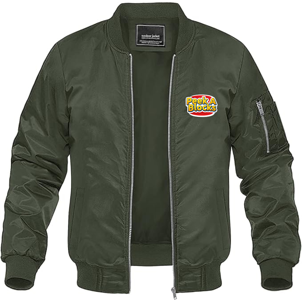 Men's Peek A Blocks Logo Lightweight Bomber Jacket Windbreaker Softshell Varsity Jacket Coat