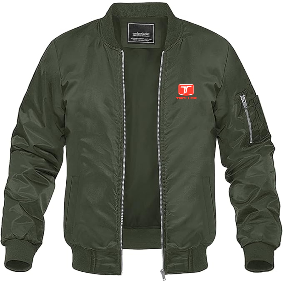 Men's Troller Logo Lightweight Bomber Jacket Windbreaker Softshell Varsity Jacket Coat
