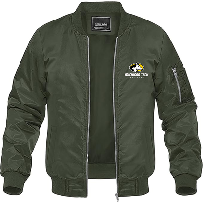 Men's Michigan Tech Huskies Logo Lightweight Bomber Jacket Windbreaker Softshell Varsity Jacket Coat