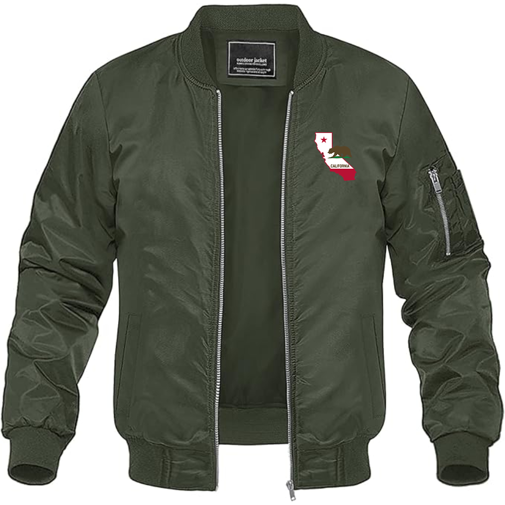 Men's California Bear Map Lightweight Bomber Jacket Windbreaker Softshell Varsity Jacket Coat