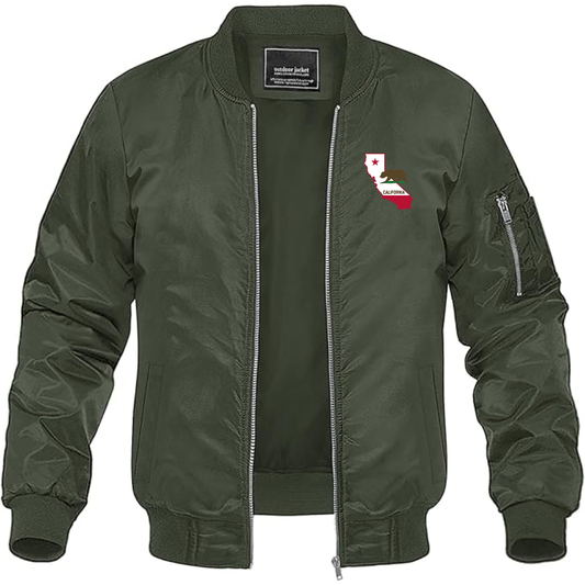 Men's California Bear Map Lightweight Bomber Jacket Windbreaker Softshell Varsity Jacket Coat