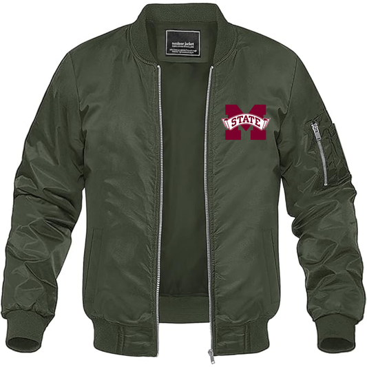Men's Mississippi State Bulldogs Logo Lightweight Bomber Jacket Windbreaker Softshell Varsity Jacket Coat