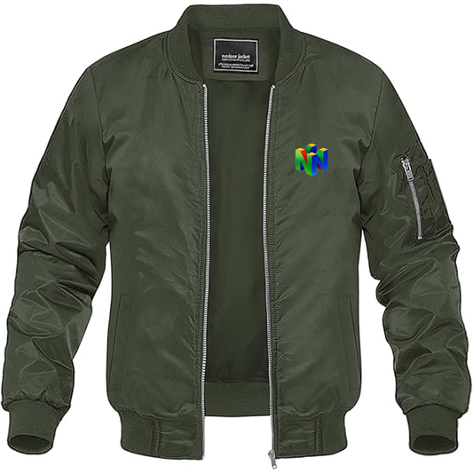 Men's Nintendo N64   Logo Lightweight Bomber Jacket Windbreaker Softshell Varsity Jacket Coat